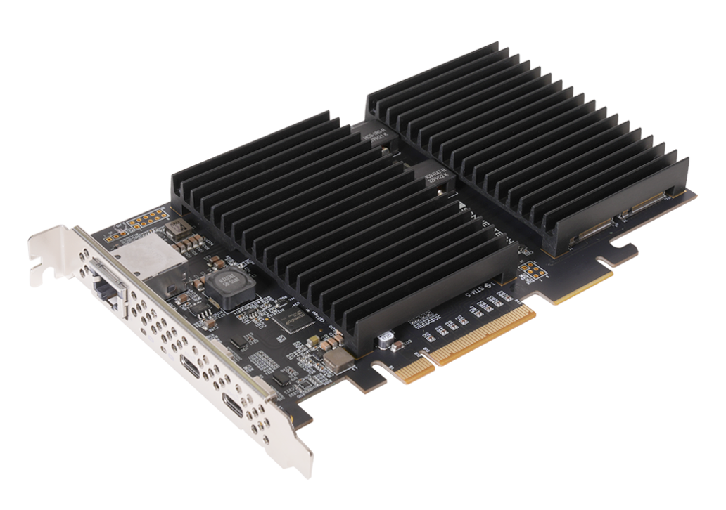 McFiver PCIe card with ports shown and installed SSD card heatink.