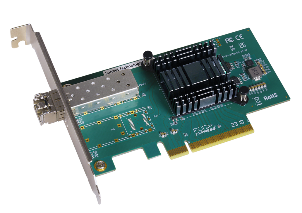 Solo10G SFP+ PCIe Card V2 showing installed SFP+ transceiver.
