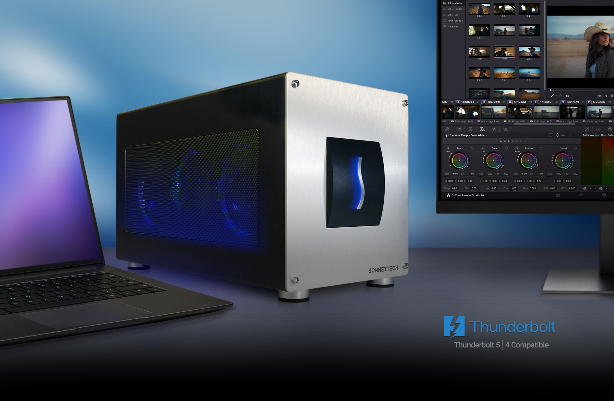 Breakaway Box 850T5 shown with Windows laptop and external display.