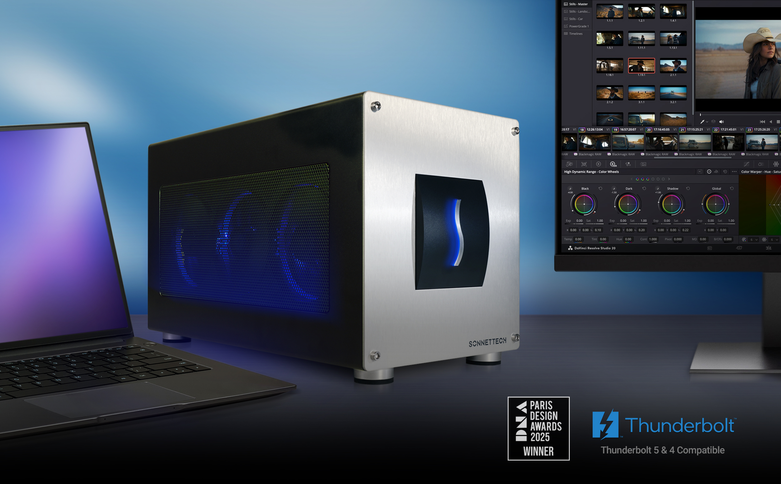 Breakaway Box 850T5 shown with Windows laptop and external display.