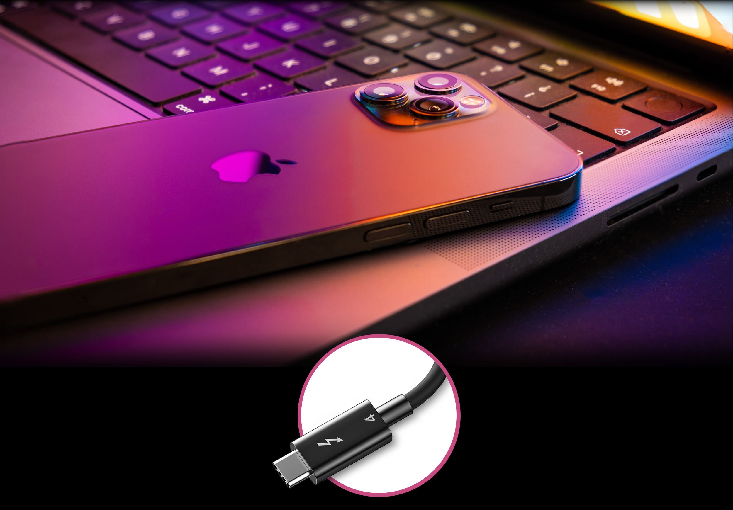 MacBook Pro with iPhone and Thunderbolt 4 Cable