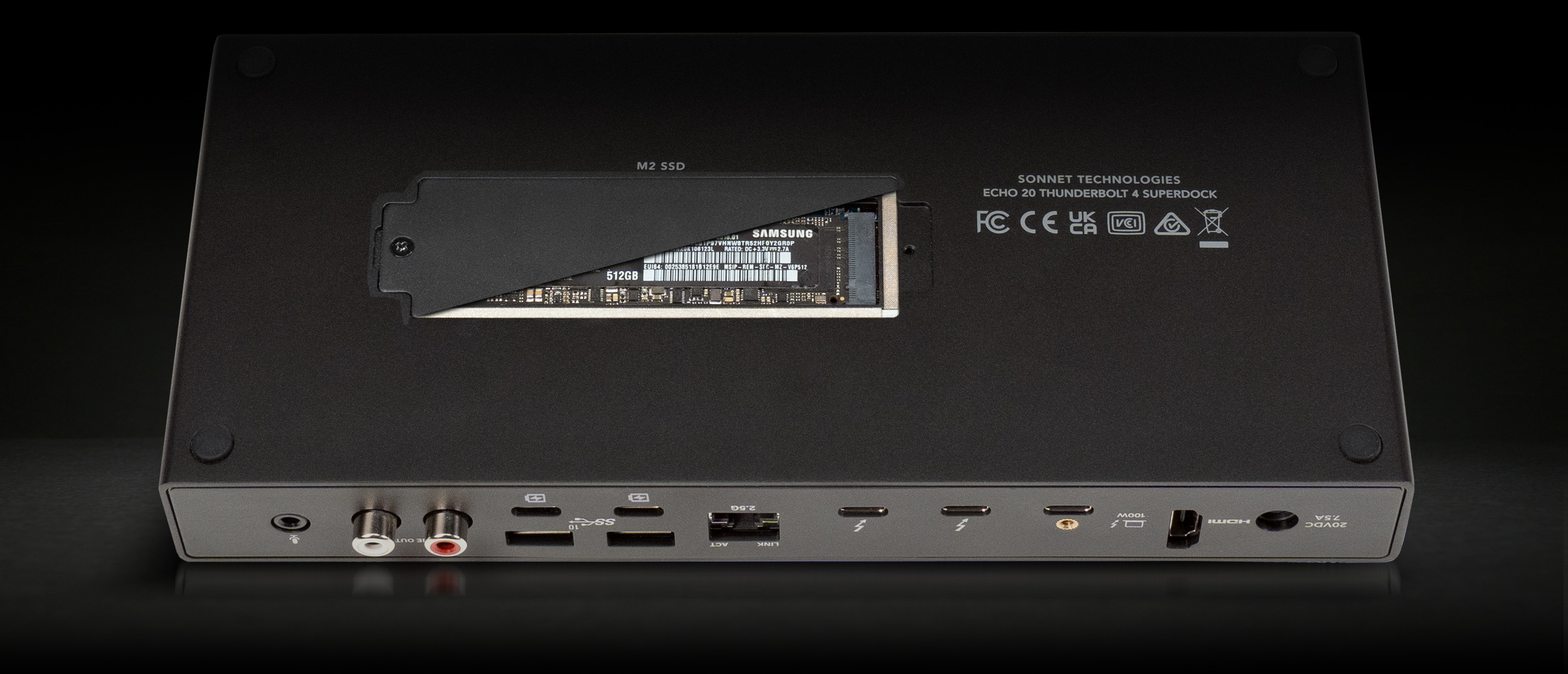 Bottom of Echo 20 Thunderbolt 4 SuperDock with M.2 SSD Card Expansion Slot