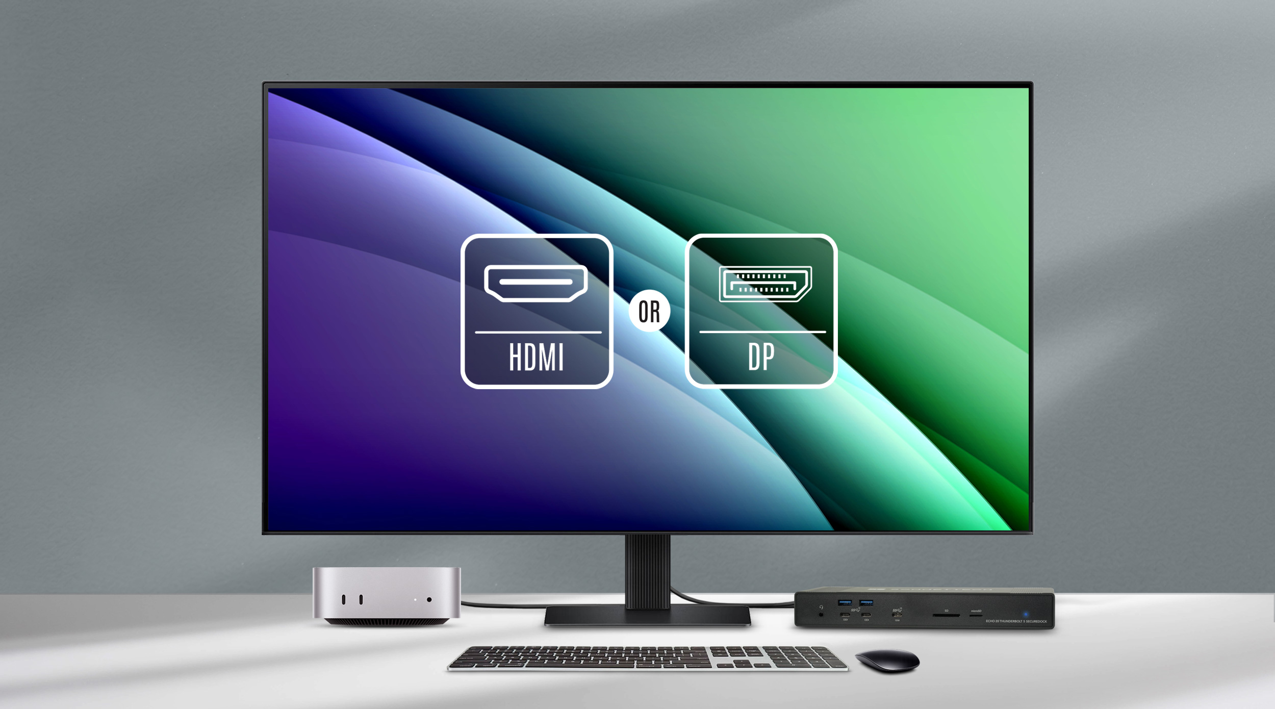 Echo 20 Thunderbolt 5 SecureDock connected to computer and display.