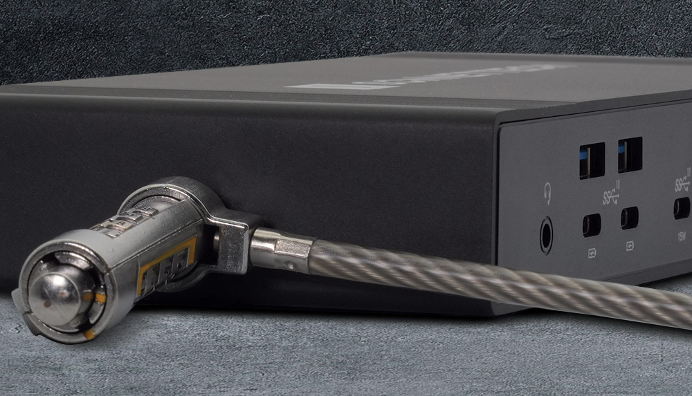 Kensington lock secured to side of Echo 20 SecureDock.