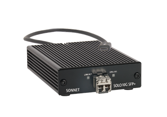 Solo10G SFP+ Thunderbolt Adapter showing installed transceiver.