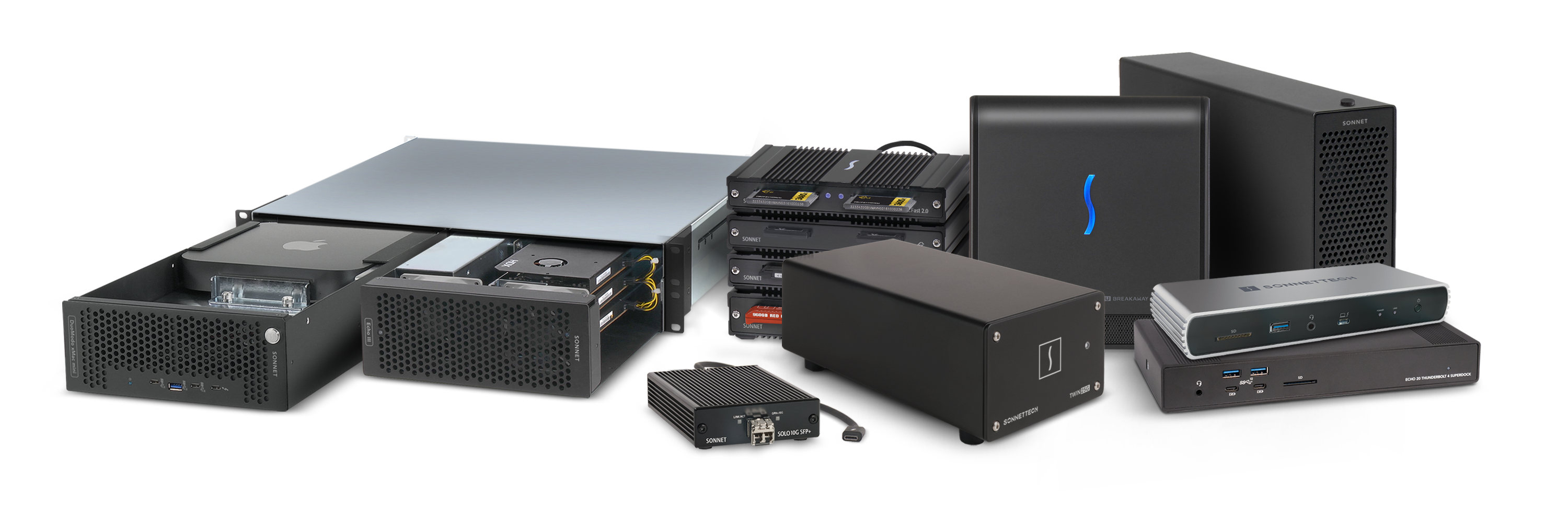 Group photo of Sonnet Thunderbolt products.