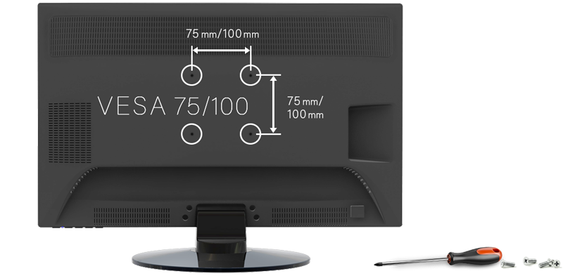 VESA 75 and 100 mounting holes on the back of a monitor